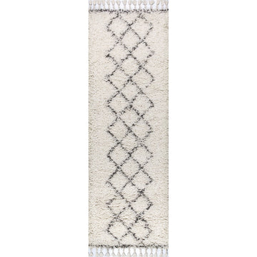 Beautiful mercer Shag Plush Tassel Moroccan Tribal Geometric Trellis Area Rug